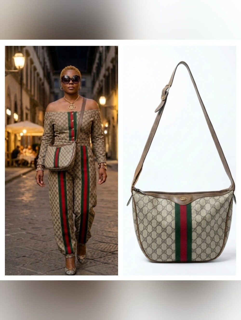 Gucci Vintage Sherry Line GG Monogram Crossbody Bag COA